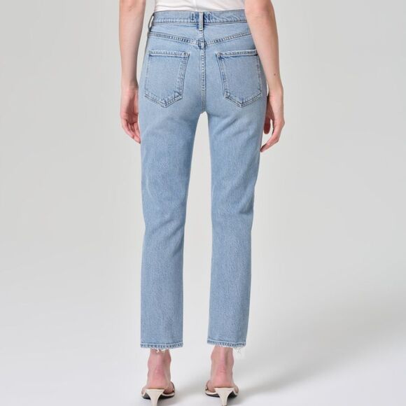 AGOLDE Riley High Rise Straight Leg Crop Jeans Button Fly Light Wash Size 25 - Picture 2 of 7